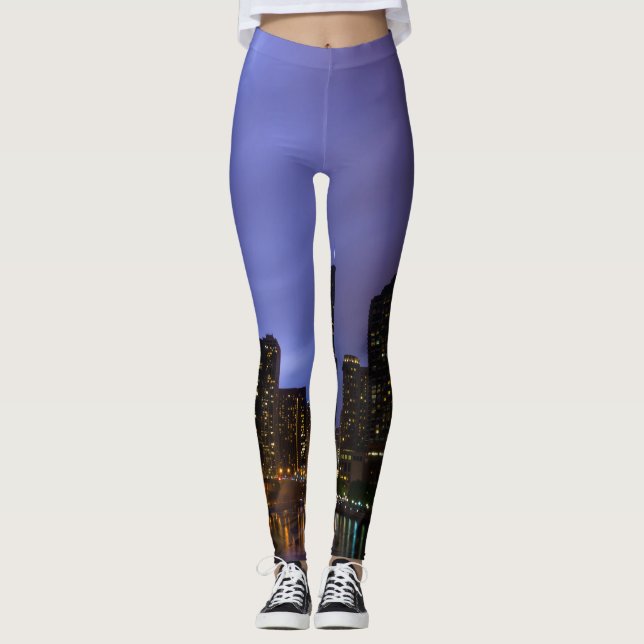 Lightning Over Chicago River Leggings (Front)