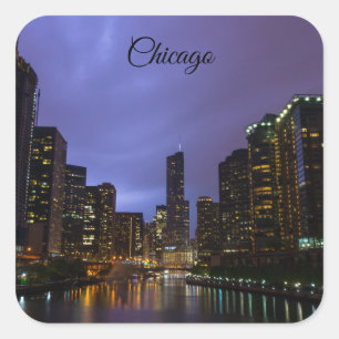 Lightning Over Chicago River Square Sticker