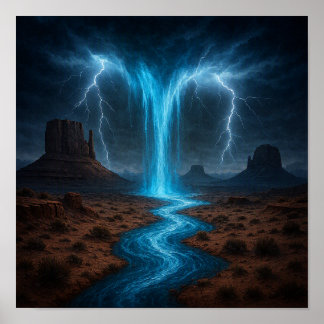 Lightning Over Desert Poster