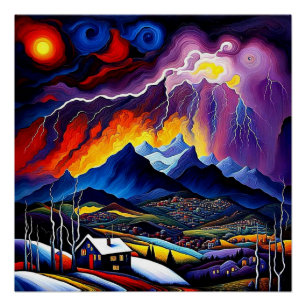 Lightning over mountains 1 poster