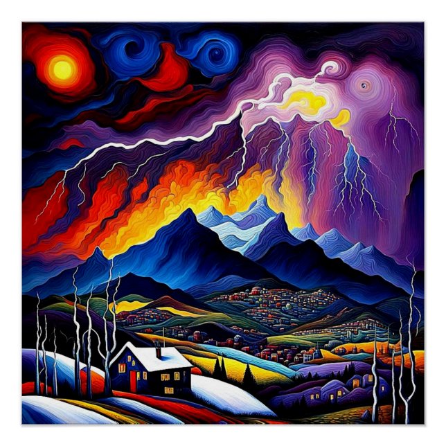 Lightning over mountains 1 poster (Front)
