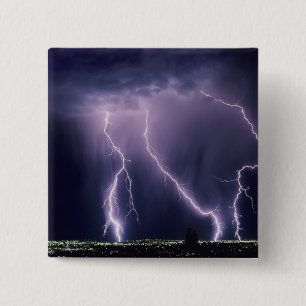 Lightning over Salt Lake Valley, Utah. 15 Cm Square Badge
