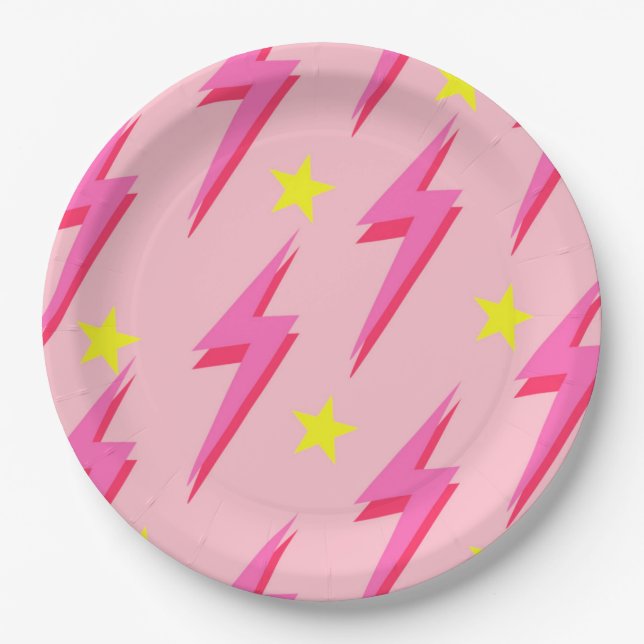 Lightning Pink Background Y2K Pattern Paper Plate (Front)