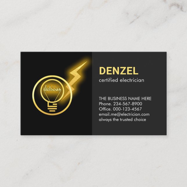 Lightning Powers Electrician Lightbulb Business Card (Front)