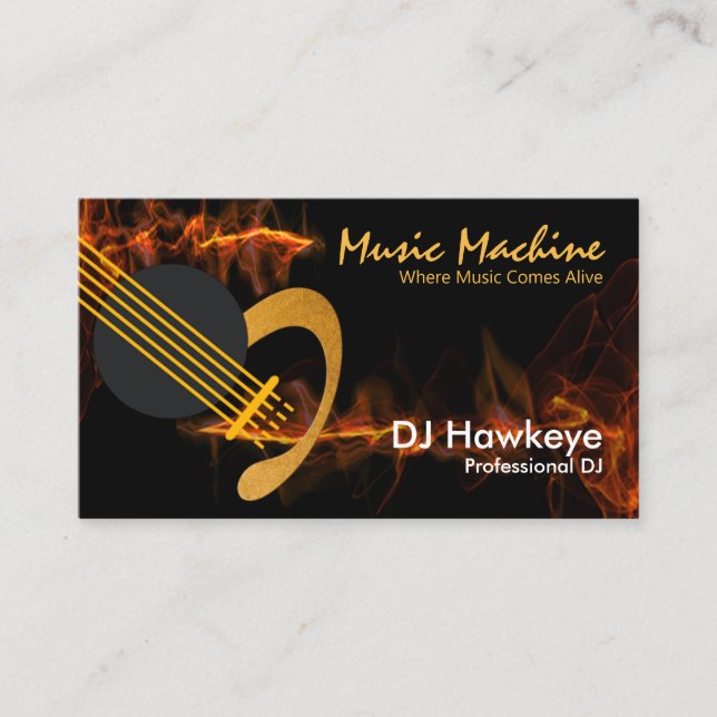 Lightning Red Sound Wave Gold Guitar DJ Business Card (Front)