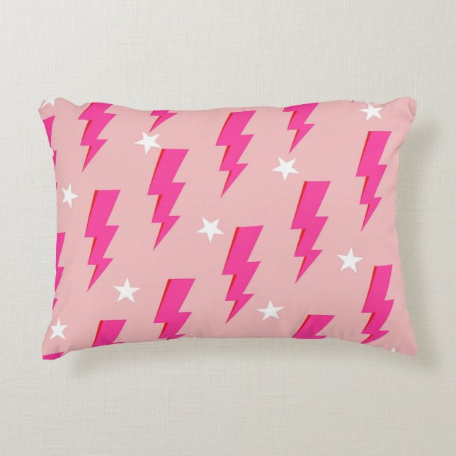 Lightning Star Pink Background Y2K Pattern Decorative Cushion (Front)