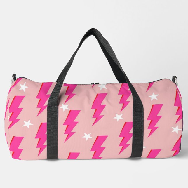 Lightning Star Pink Background Y2K Pattern Duffle Bag (Front)