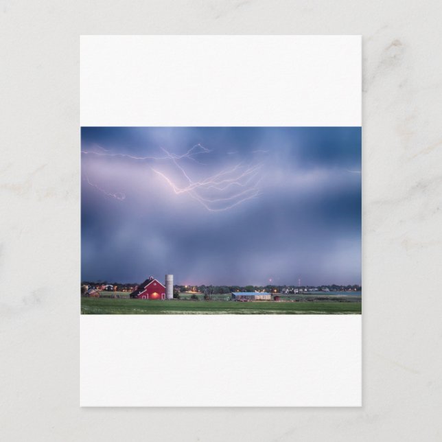 Lightning Storm And The Big Red Barn Postcard (Front)