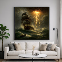 Lightning Storm Ship - Impressionism Style Art