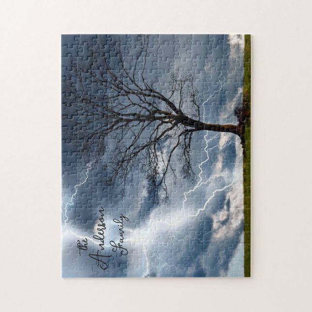 Lightning Storm Tree Personalised Navy Blue Jigsaw Puzzle (Vertical)