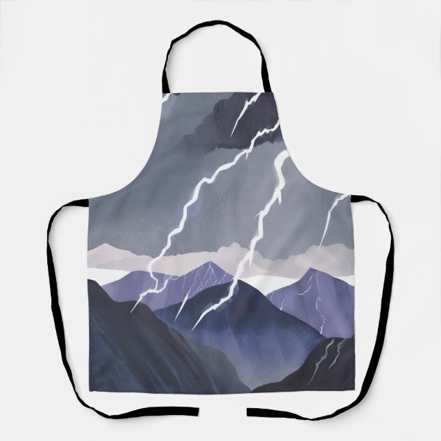 Lightning Storm | Watercolor Dark Mountains Apron (Front)