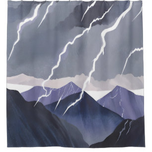 Lightning Storm Watercolor Dark Mountains Shower Curtain