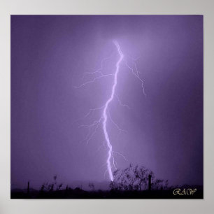 Lightning strike behind The Vulture Mountains Poster