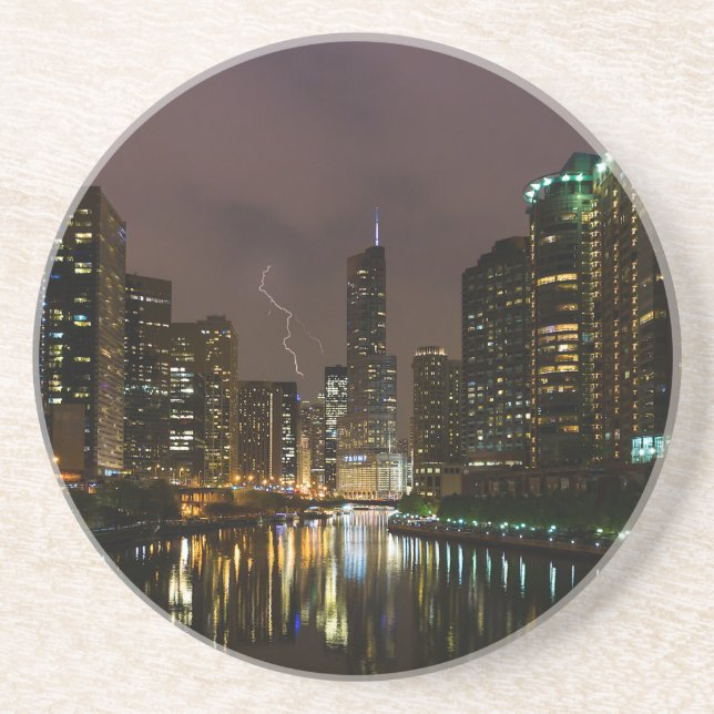 Lightning Strike Over Chicago River Coaster (Front)