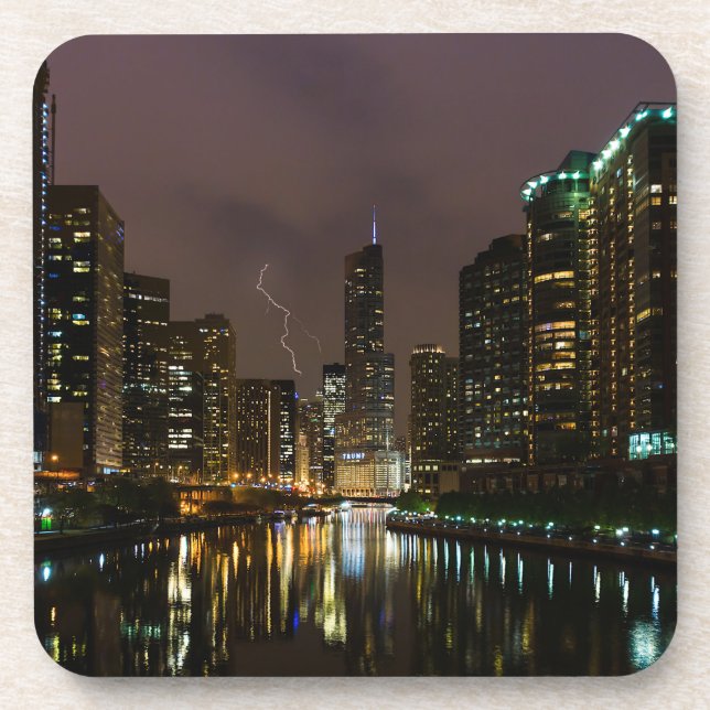Lightning Strike Over Chicago River Coaster (Front)