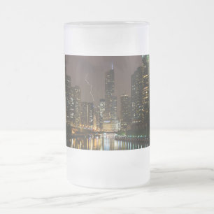 Lightning Strike Over Chicago River Frosted Mug