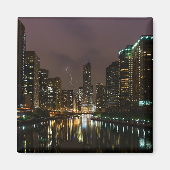 Lightning Strike Over Chicago River Magnet (Front)
