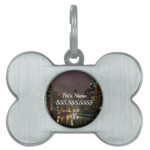 Lightning Strike Over Chicago River Pet ID Tag