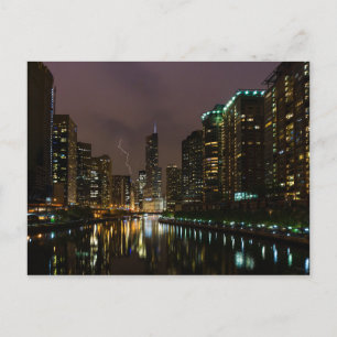 Lightning Strike Over Chicago River Postcard