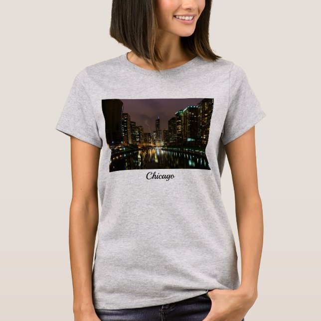 Lightning Strike Over Chicago River T-Shirt (Front)