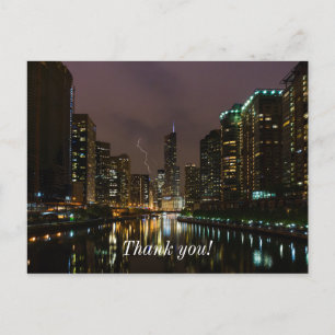Lightning Strike Over Chicago River Thank You Postcard