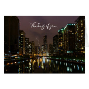 Lightning Strike Over Chicago River Thinking Card