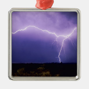 Lightning strike over desert, Big Bend Metal Tree Decoration
