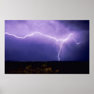 Lightning strike over desert, Big Bend Poster