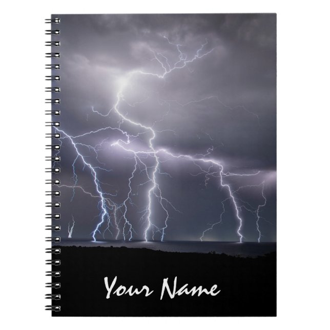 Lightning Strike Thunderstorm Black & Purple Photo Notebook (Front)
