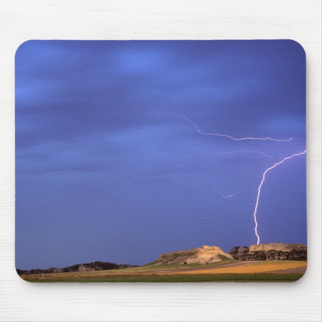 Lightning strikes buttes near Scottsbluff Mouse Mat (Front)