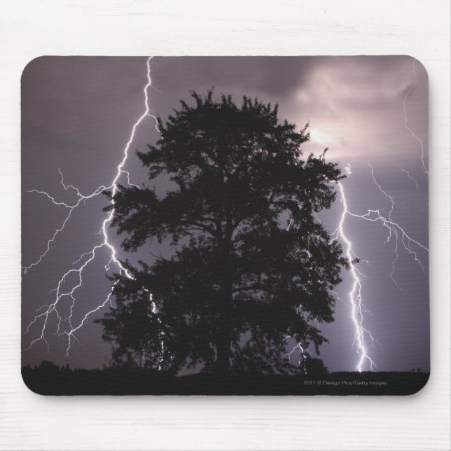 Lightning Strikes In The Sky Behind A Tree Mouse Mat (Front)