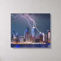 Lightning Strikes Modern New York City Skyline