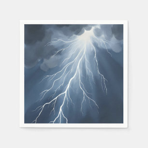 Lightning Strikes Stormy Sky Watercolor Napkin