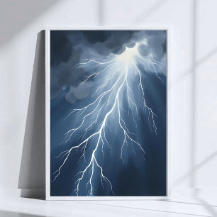 Lightning Strikes   Stormy Sky Watercolor Poster