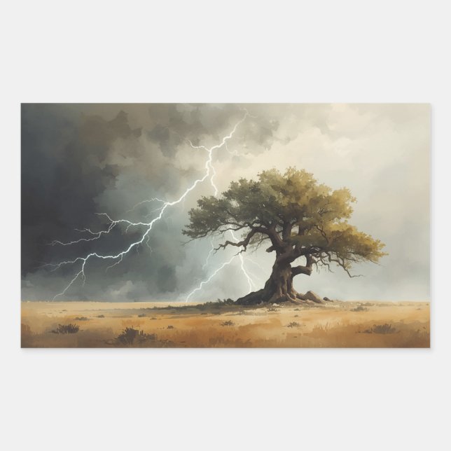 lightning striking tree paintings. 🌩️🌳 rectangular sticker (Front)