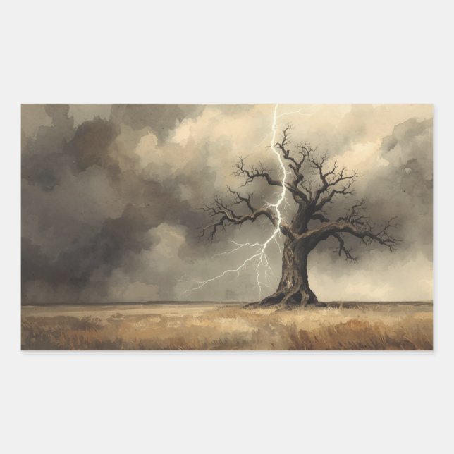 lightning striking tree paintings. 🌩️🌳 rectangular sticker (Front)