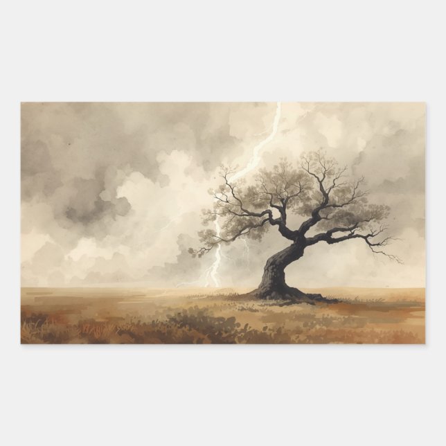 lightning striking tree paintings. 🌩️🌳 rectangular sticker (Front)