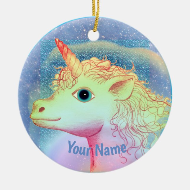 Lightning Unicorn  Ceramic Tree Decoration (Front)