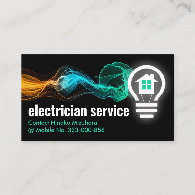 Lightning Wave Powers Lightbulb Business Card (Front)