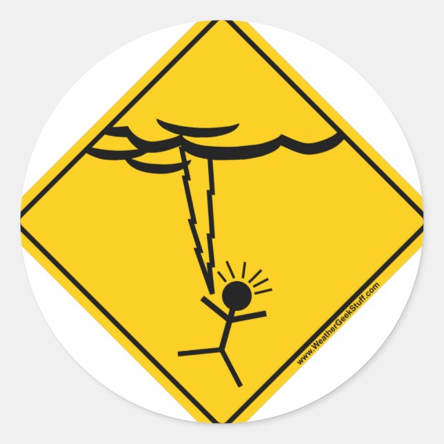 Lightning Weather Warning Merchandise and Clothing Classic Round Sticker (Front)