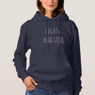 LIGHTS AND LOVE Simple Hanukkah Text Graphic Hoodie