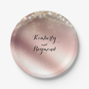 Lights and Rose Gold Glitter Wedding Paper Plate
