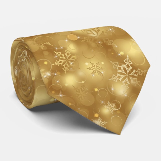 Lights and Snowflakes, Gold - Christmas Ties, Tie (Rolled)