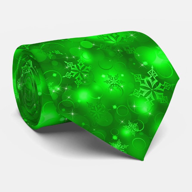 Lights and Snowflakes, Green - Christmas Ties, Tie (Rolled)