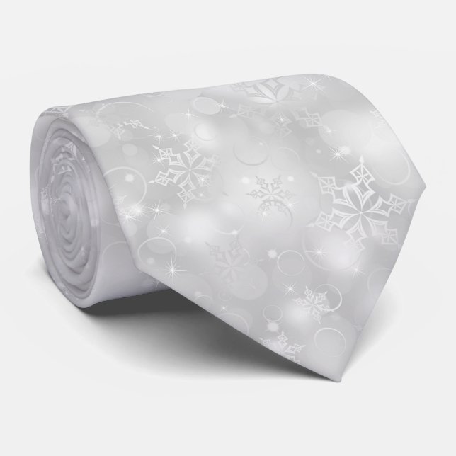 Lights and Snowflakes, Silver - Christmas Ties, Tie (Rolled)