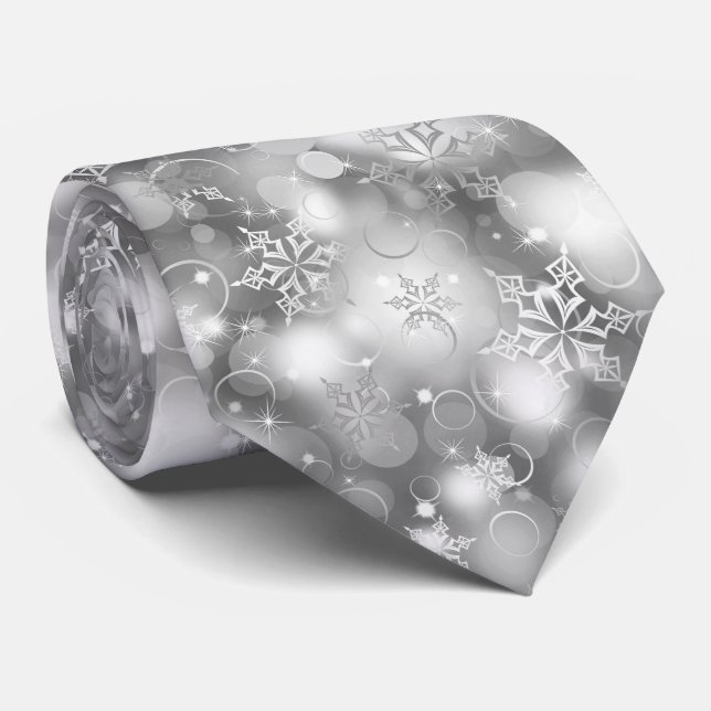 Lights and Snowflakes, Silver - Christmas Ties, Tie (Rolled)