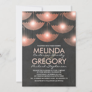 Lights and Umbrellas Chalkboard Pink Wedding Invitation