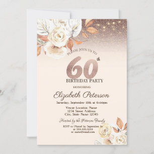 Lights,Autumn Flowers Glitter Bokeh 60th Birthday Invitation