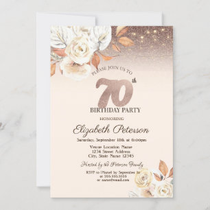  Lights,Autumn Flowers Glitter Bokeh 70th Birthday Invitation