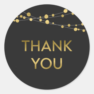 Lights Black Faux Gold Thank You Classic Round Sticker